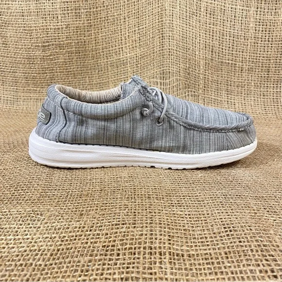 🛑SOLD🛑 Hey Dude Shoe Casual Walley Linen Stone Gray Slip On Size 5 - Picture 4 of 10